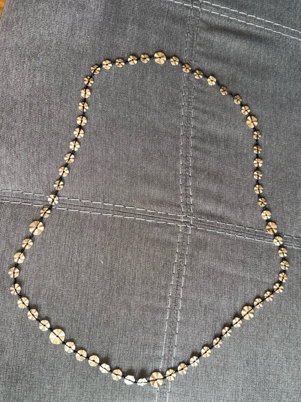 BOHO Necklace Black Cord Matte Gold Tone Textured Discs - Picture 4 of 6